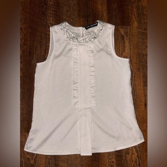 Karl Lagerfeld Paris Embroidered Tuxedo Ruffle Blouse Size Small - Picture 1 of 5